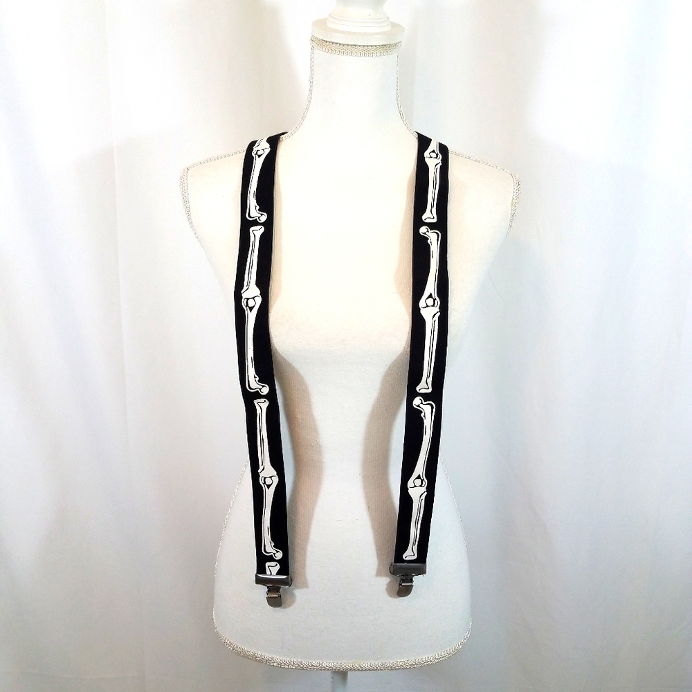 Skeleton Suspenders Black and White Nwot